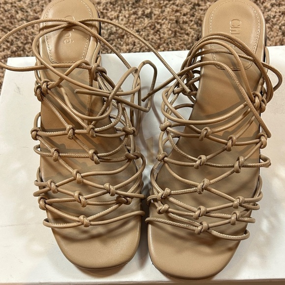 Chloe Ricky block heeled Strappy Sandals 7.5 Medium Pink / Taupe. EUC. - Picture 1 of 7
